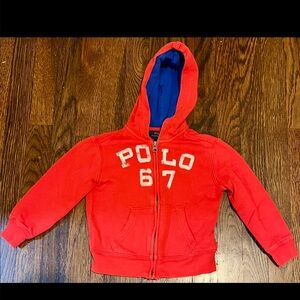 POLO RALPH LAUREN Toddler Zip-Up Hoodie Sweatshirt Red & White Size: 3/3T